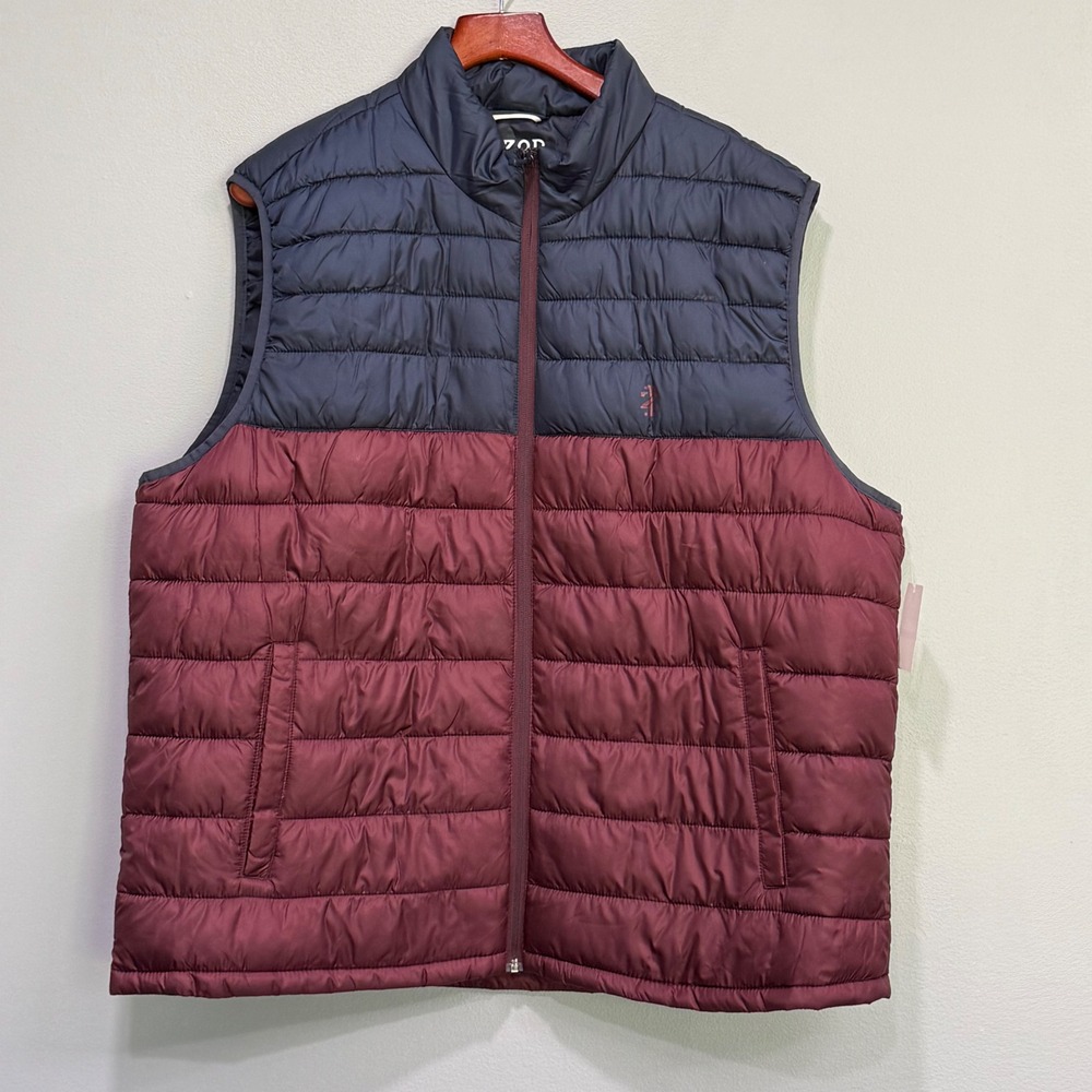 IZOD Advantage Performance Puffer Vest Mens XXL Port Royal Burgundy Navy